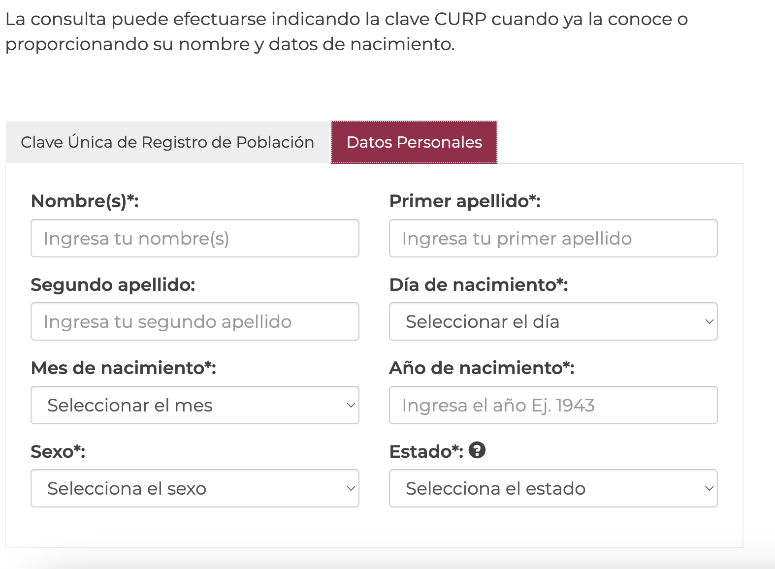 Datos personales CURP